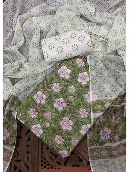 Palash - Green Floral Printed Cotton Suit with Cotton Dupatta (Set of 3)