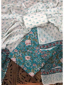 Palash - Teal Floral Printed Cotton Suit with Cotton Dupatta (Set of 3)