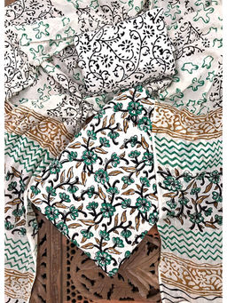 Palash - White Floral Printed Cotton Suit with Cotton Dupatta (Set of 3)