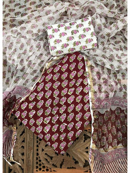 Palash - Maroon Floral Printed Cotton Suit with Kota Doria Dupatta (Set of 3)