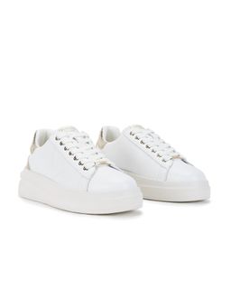 Guess - Women White Gold Textured Elbina Lace-Up Sneakers