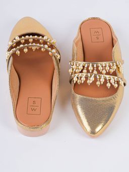 SANDALWALI - Women Gold Tassel Mules Heels