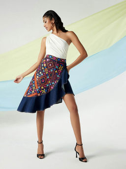 Lee - X Suneet Varma Women's Blue Regular Tailored Fit Skirt