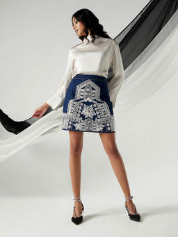 Lee - X Suneet Varma Women's Blue Regular Tailored Fit Skirt