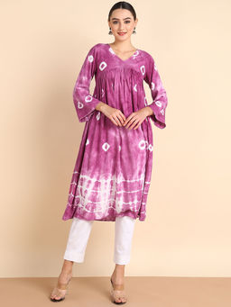 Maaesa - Women Mauve Hand Dyed Alia Cut Dress