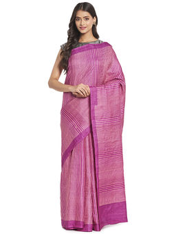 Fabindia - Magenta Hand Block Print Silk Saree