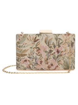 The Clownfish - Estella Collection Faux Leather Womens Party Clutch with Chain Strap - Beige