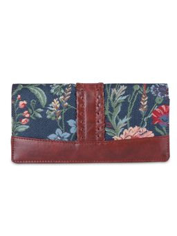 The Clownfish - Serina Collection Tapestry Fabric Faux Leather Snap Flap Style Wallet - Brown