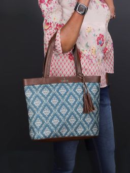 The Clownfish - Casey Series Printed Handicraft Faux Leather Handbag - Blue