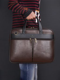 The Clownfish - Isaac Series Faux Leather 15.6 inch Laptop Messenger Bag - Brown