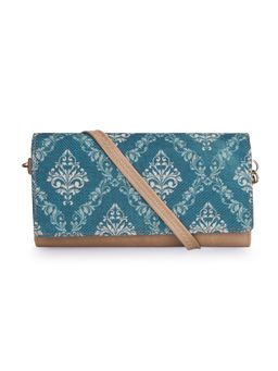 The Clownfish - Printed Handicraft Fabric Faux Leather Wallet with Multiple Card Slots - Royal Blue