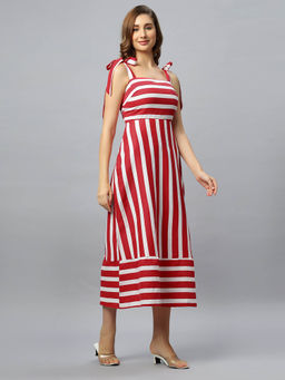 PEACH & PANDA - Red & White Striped Midi Dress