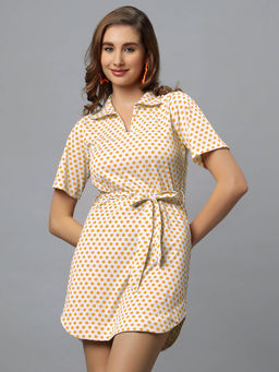 PEACH & PANDA - White Polka Mini Dress with Belt (Set of 2)