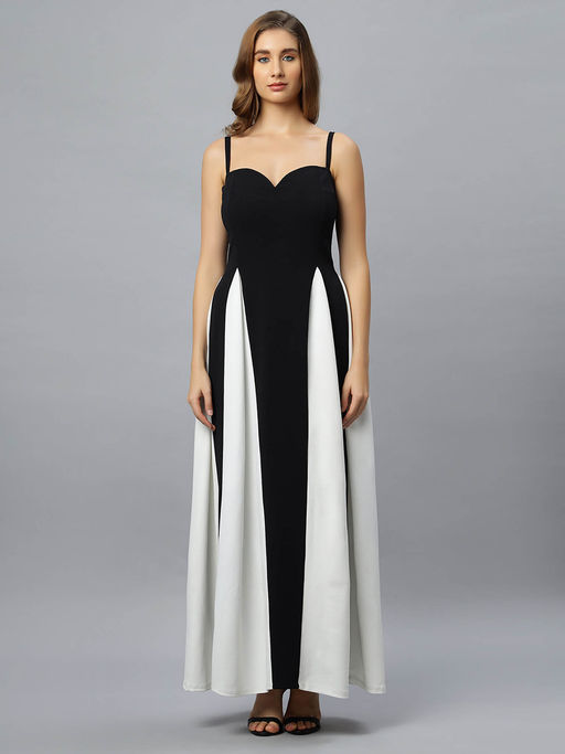 Buy PEACH & PANDA Black & White Monochrome Godet Panel Maxi Dress (XS)  Online