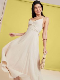 Styli - Beige Strappy Crossback A-line Maxi Dress With Tie Back