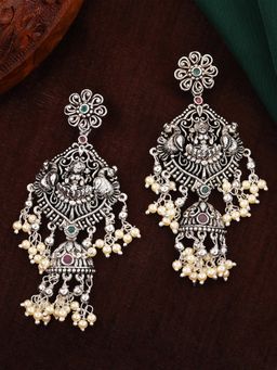Estele - Rhodium Plated CZ Traditional Lakshmi Devi Designer Earrings for Women