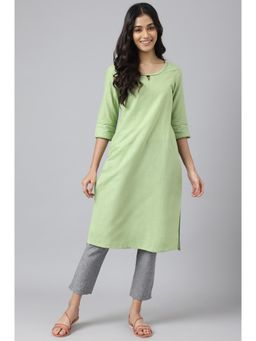 Aurelia - Green Rayon Kurta with Lace Detail