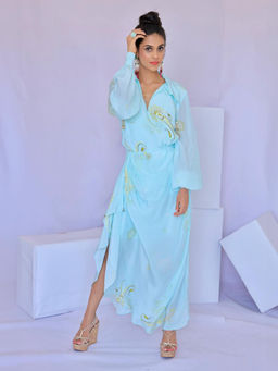 FORAM PATEL - Blue Floral Print Wrap Dress
