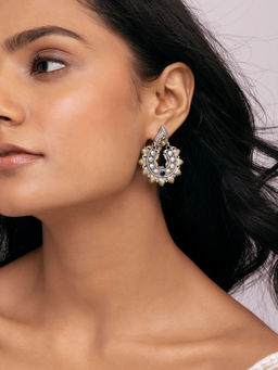 Indya - Earthen BY INDYA Dual Tone Blue Stone Mini Chaandbali Earrings