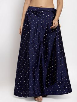 Clora Creation - Women Navy Blue Woven Zari Flared Skirt