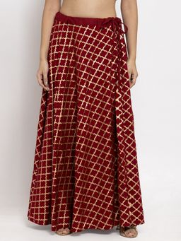 Clora Creation - Women Maroon Geometric Printed Flared Skirt