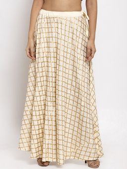 Clora Creation - Women Cream Geometric Printed Flared Skirt