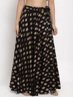 Clora Creation - Women Black Printed Flared Skirt
