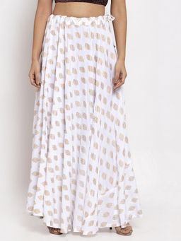 Clora Creation - Women White Printed Flared Skirt