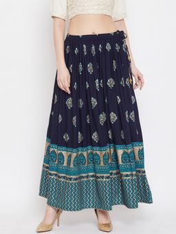 Clora Creation - Women Navy Blue Printed Flared Skirt