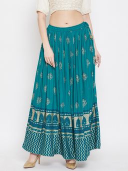 Clora Creation - Women Turquoise Printed Flared Skirt