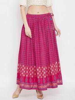 Clora Creation - Women Magenta Printed Flared Skirt