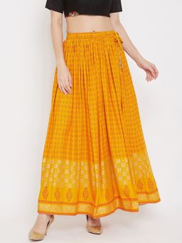 Clora Creation - Women Mustard Printed Flared Skirt