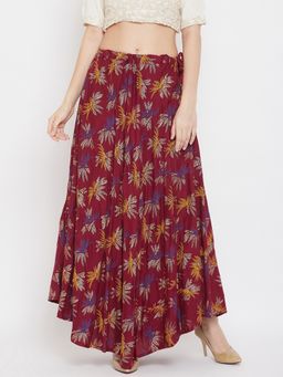 Clora Creation - Women Maroon Floral Flared Skirt