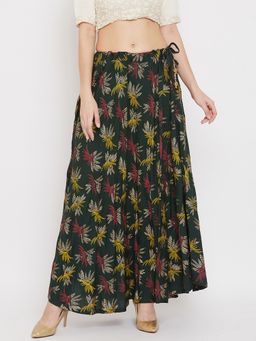 Clora Creation - Women Green Floral Flared Skirt