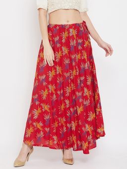 Clora Creation - Women Red Floral Flared Skirt