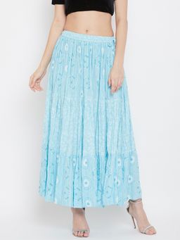 Clora Creation - Women Blue Floral Flared Skirt