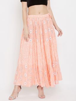 Clora Creation - Women Peach Floral Flared Skirt