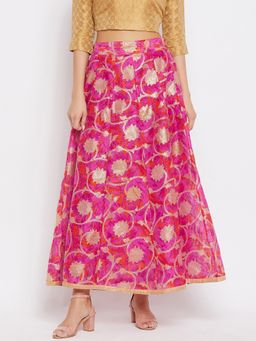 Clora Creation - Women Magenta Floral Flared Skirt
