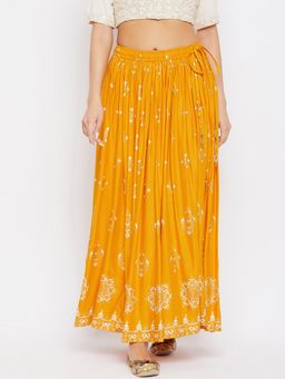 Clora Creation - Women Mustard Printed Flared Skirt