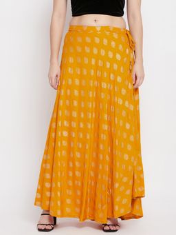 Clora Creation - Women Mustard Printed Flared Skirt