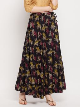 Clora Creation - Women Black Floral Flared Skirt