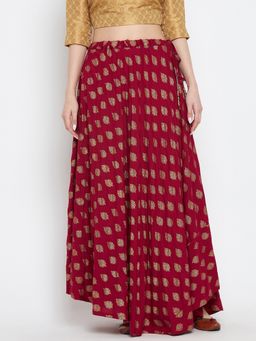 Clora Creation - Women Maroon Printed Flared Skirt