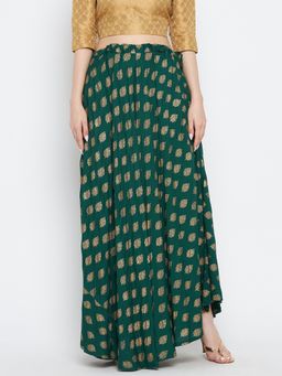 Clora Creation - Women Green Printed Flared Skirt