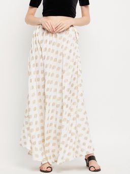 Clora Creation - Women Cream Printed Flared Skirt