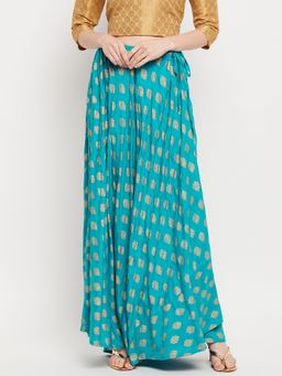 Clora Creation - Women Blue Printed Flared Skirt