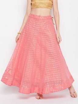 Clora Creation - Women Peach Printed Flared Skirt
