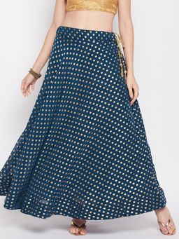 Clora Creation - Women Blue Printed Flared Skirt