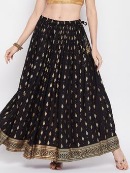 Clora Creation - Women Black Printed Flared Skirt