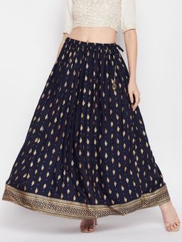 Clora Creation - Women Navy Blue Printed Flared Skirt