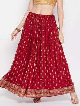 Clora Creation - Women Maroon Printed Flared Skirt
